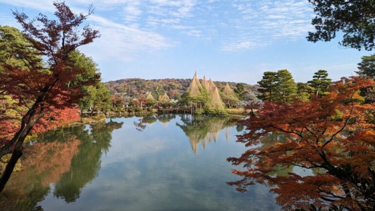 Coloured leaves from a observatory of Kenroku-en garden