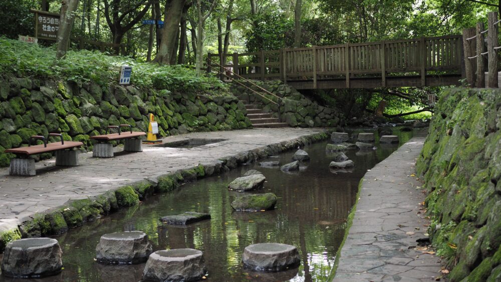 A playground with water springs for children